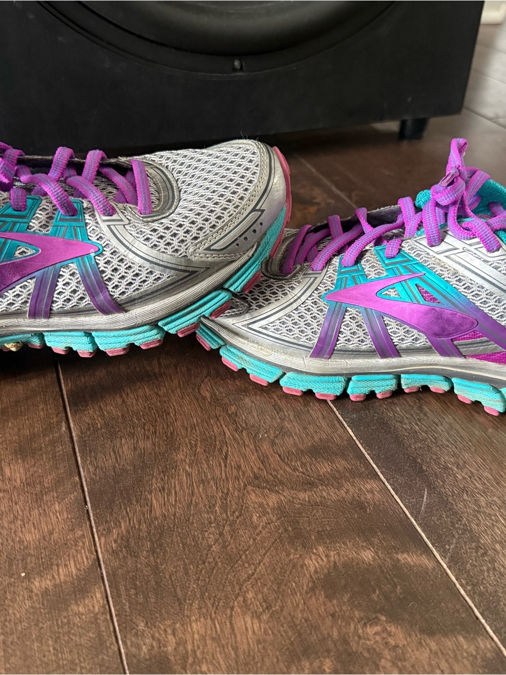 Brooks Women's Silver Running Shoes with Purple and Teal Accents